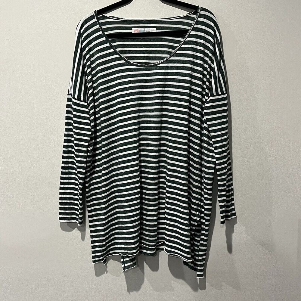 Free People Beach One Body Un Deux Green Striped Oversized Tunic Top Long Sleeve